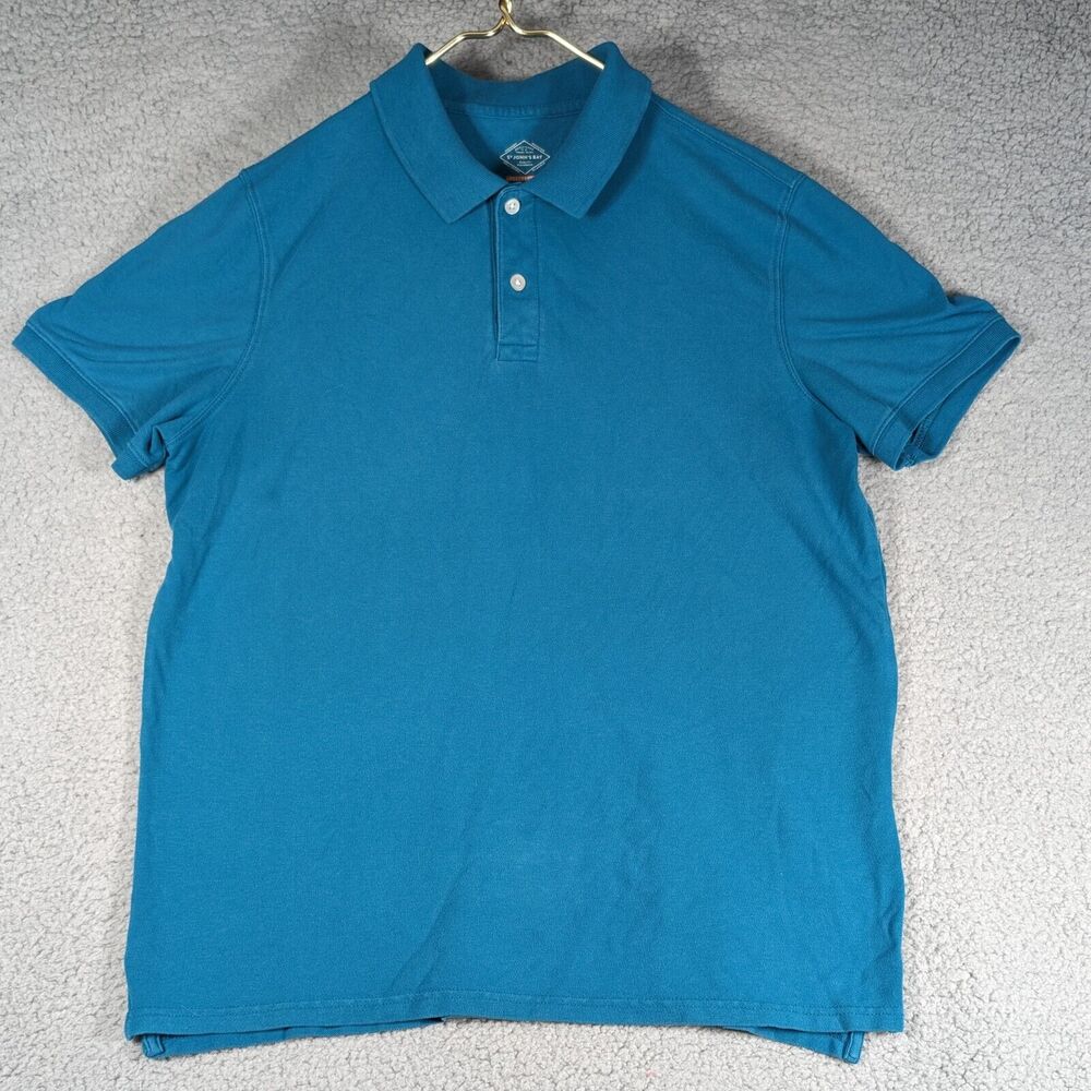 St. Johns Bay Polo Mens Size Medium Blue Solid Short Sleeve Performance Polo